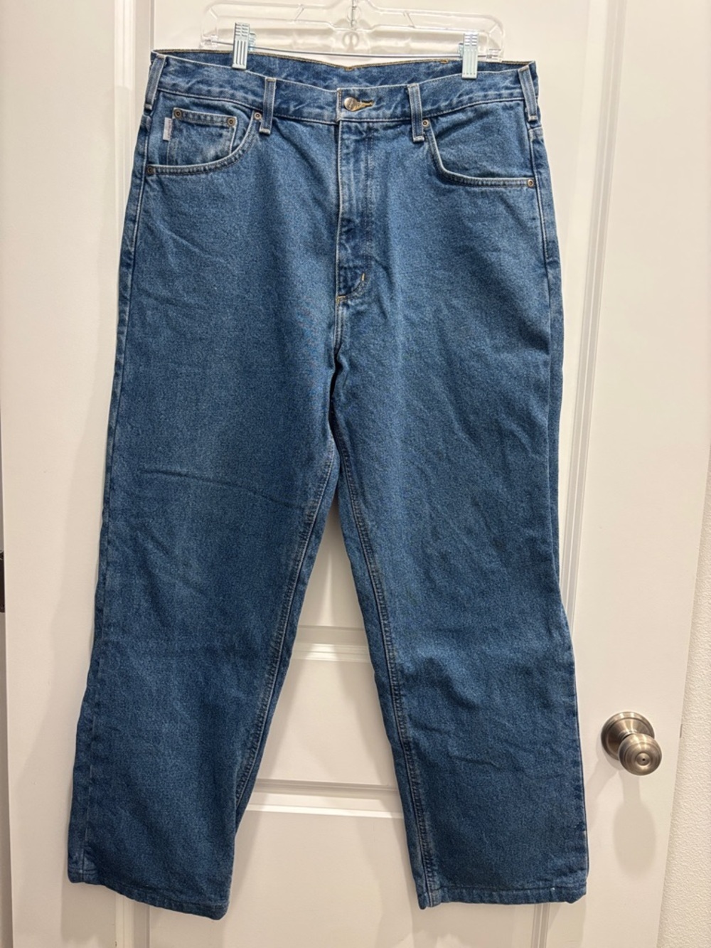 Carhartt Men's Straight Fit Denim Jeans in Blue Plaid Insulated 36X34